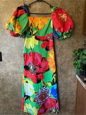 Christopher John Rogers Garden Party Midi Dress Puff Sz 0 READ DESCRIPTION